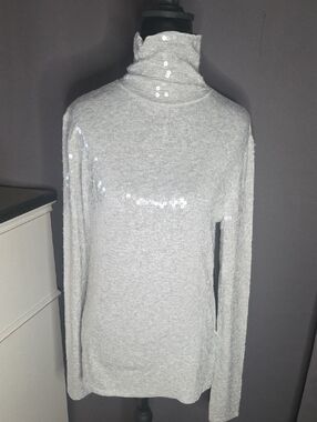 Express Light Gray Sequin Turtleneck Sweater - Women's